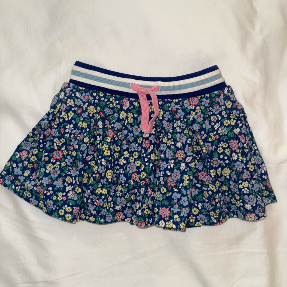 Mini Boden Blue Floral Skirt with Pink Accent